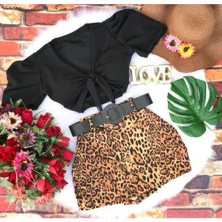 Top com Manga e Conjunto Feminino Short Saia