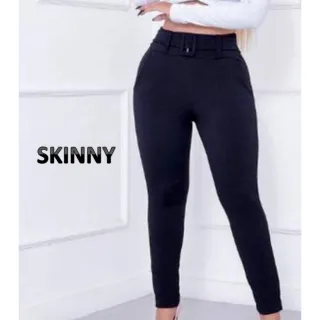 Roupas Femininas Calça Preta Social Malha Crepe com Bolso e Cinto - Preta