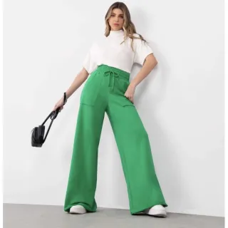 Calça verde Wide Leg em Moletom - Preto sem bolso