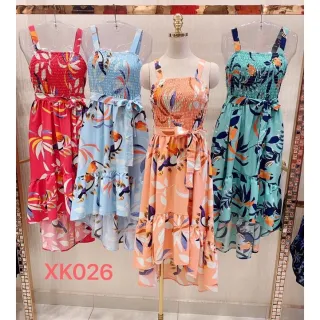 Estampa tubano feminina: Vestidos Lastex Verão com high XK026 - Coral