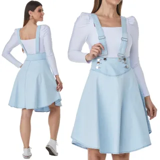 Salopete Jeans Feminino Premium - Jardineira Godê Delave - Azul Claro