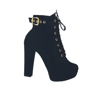 Sapatos Plataforma Pretos Femininos - Bota Meia Pata com Fivela - 40