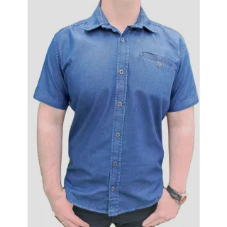 Camisa Premium Masculina Social Manga Curta Jeans - Azul Escuro