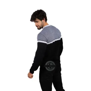 Suéter masculino bordado SEM - Preto com cinza inglês