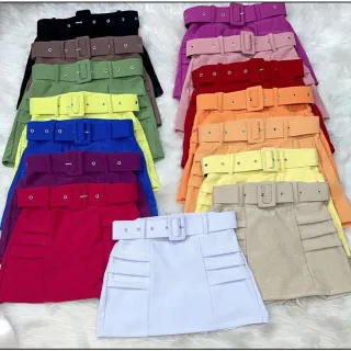 Moda Plus Size: Shorts Saia Neon com Cinto Removível - Envio Imediato - Branco