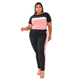 Moda Blogueira Plus Vest: Conjunto Calça Jogger e Blusa Manga Curta Plus Size (44 ao 52) - Vinho