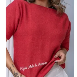 Tricô Manga Curta Blusa C/Elastano - Roxa