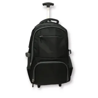 Mochila juvenil e adulto com rodinhas e alças de costas - preta listras brancas