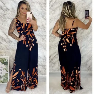 Coleção Verão Macacão Estampado Viscose Longo - Estampa 18