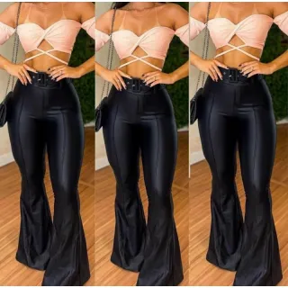 Moda Blogueira: Calça Feminina Flare Cintura Alta de Cirre com Boca de Sino e Cinto Removível