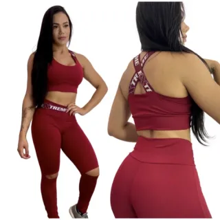 Corte no Joelho Conjunto Fitness Feminino Academia Cós Alto - Nude