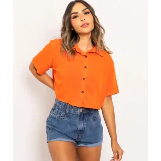 Cropped Feminino Blusa Social Botões Duna Verão 2023 - Preto