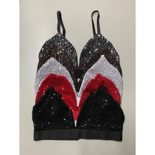 Top Cropped Feminino Paetê Brilho Tendência Blogueirinha 2022 - Vermelho