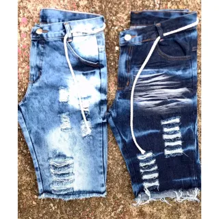 Atacado Bermudas Masculina Jeans Rasgada Desfiada Kit - 40