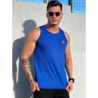 Camiseta listra Longline masculina em malha canelada - AZUL MARINHO MALHA