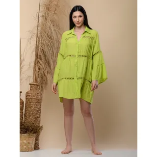 Praia Curta Manga Comprida Feminina - Botão26006 - Verde