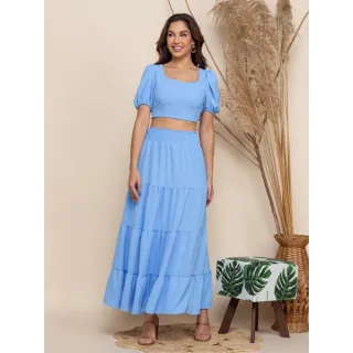 Blusinha princesa conjunto feminina saia longa - Azul acinzentado