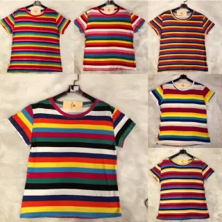 Blusa Feminina Colorida em Barras - Camiseta Camisa - Cor Aleatória