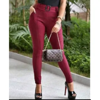 Roupas Femininas Calça Preta Social Malha Crepe com Bolso e Cinto - Preta