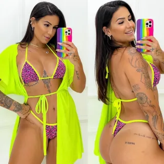 Kimono Levinho Saída de Praia Cover Up - Laranja neon