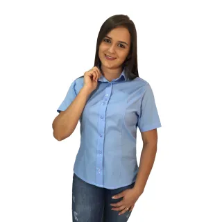 Promoção Camisa Social Feminina Manga Curta - Azul Royal