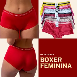 Kit Roupa Intima Feminina: 3 Calcinhas Box Boxer de Microfibra com Forro de Algodão - M