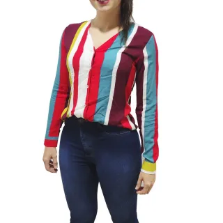 Camisete Gola V Manga Longa Feminina Blusa Camisa Social - COLORIDA