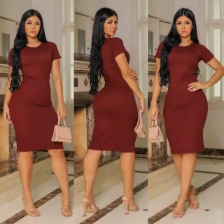 Moda Evangélica: Vestido Tubinho Canelado Midi Longuete Manga Feminino - Azul Marinho