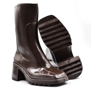 Impermeável Jhenny Galocha: Bota Feminina Cano Alto Coturno para Chuva - Roxo