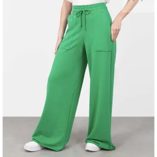 Calça verde Wide Leg em Moletom - Preto sem bolso