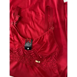 Renda Feminina Camisola Maternidade Pós Parto - Kit 2 - PRETO,VERMELHO