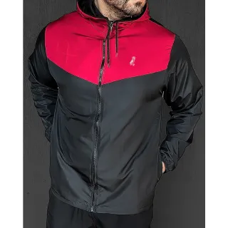 Corta Vento Masculino com Forro no Capuz e Cordão de Ajuste - Vermelha com Preta