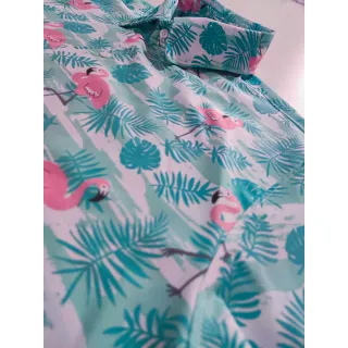 Moda verão: Camisa estampa Flamingo botão [Ref-6] - GG