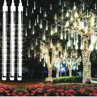 Luz Vareta Meteoro Cascata 8 Tubos Led - Pisca Natal Bastão Chuva Gelo - Branco Quente
