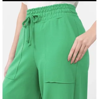 Calça verde Wide Leg em Moletom - Preto sem bolso