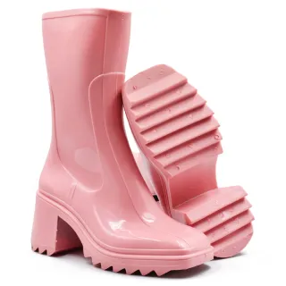 Impermeável Jhenny Galocha: Bota Feminina Cano Alto Coturno para Chuva - Roxo