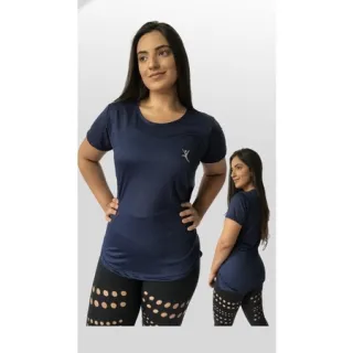 Camiseta Dry Fit Long Line Tapa Bumbum Blusa Sobre Legging Feminina Academia - Marinho