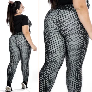 Promoção Kit 03 Calças Leggings Feminina PlusSize - Lisa, Mescla e Estampado - 1 PRETA+ 1 MESCLA+ 1 ESTAMPADO