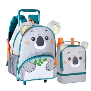 Lançamento Kit Escolar Infantil Clio Pets: Mochila de Rodinhas e Lancheira Animais - Cachorro Marrom