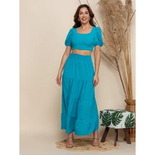 Blusinha princesa conjunto feminina saia longa - Azul acinzentado