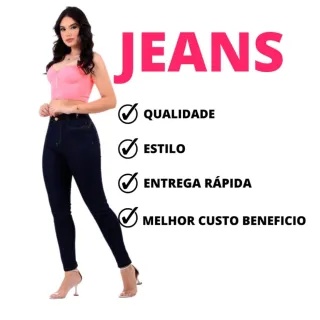 Calças Feminina Jeans Skinny Azul Escuro Cintura Alta Básica - 38