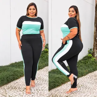 Moda Blogueira Plus Vest: Conjunto Calça Jogger e Blusa Manga Curta Plus Size (44 ao 52) - Vinho