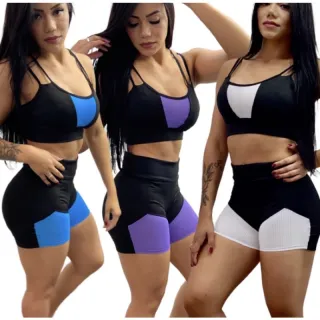 Conjunto Fitness Suplex Feminino - Top e Short 3D - SHORT rosa estampado