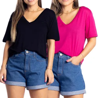 Manga curta feminina básica: kit com 2 blusas camiseta - Kit6