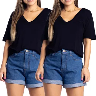 Manga curta feminina básica: kit com 2 blusas camiseta - Kit6