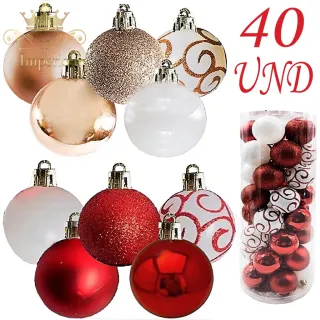 Promoção - Kit 40 Bolas de Natal Luxo Grande Mista Vermelha e Rose Dourada - Dourada rose