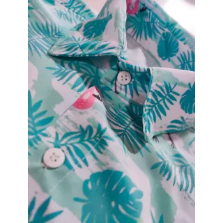 Moda verão: Camisa estampa Flamingo botão [Ref-6] - GG