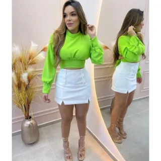 Alta Cintura Saia Short Alfaiataria - Branco