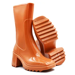 Impermeável Jhenny Galocha: Bota Feminina Cano Alto Coturno para Chuva - Roxo