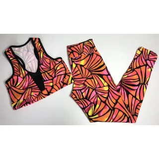 Conjunto de treino feminino suplex calça legging e top cropped telinha - Estampa variada